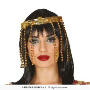 Devenez la Reine du Nil avec notre Diadème de Cléopâtre doré ! Un accessoire de déguisement élégant avec perles et sequins pour vos soirées à thème Égypte.