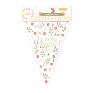 Célébrez le printemps avec notre Guirlande Fanions "Joyeuses Pâques". Un design floral et élégant pour une décoration de Pâques réussie, à la maison ou dans le jardin.