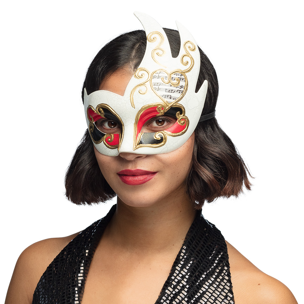 Incarnez le mystère du Carnaval de Venise avec le Loup "Musica". Un masque raffiné aux détails dorés et partitions musicales, idéal pour vos bals masqués et soirées de gala.