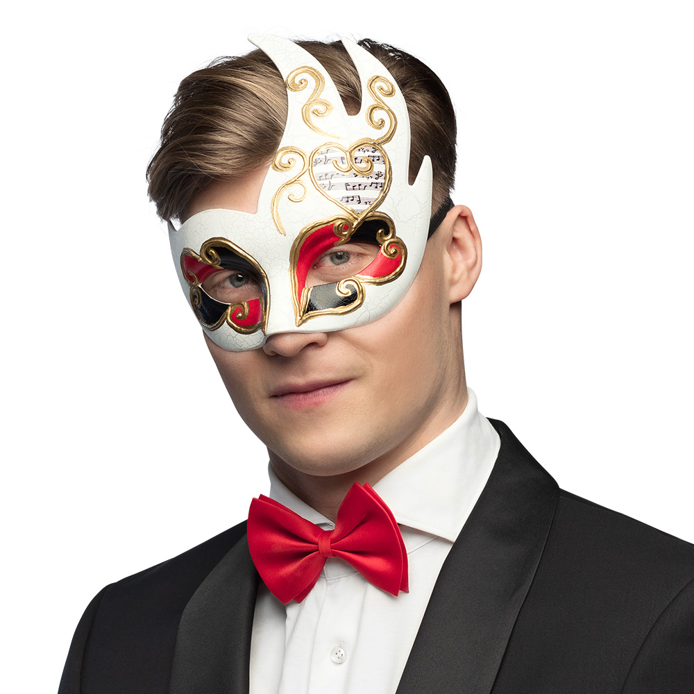 Incarnez le mystère du Carnaval de Venise avec le Loup "Musica". Un masque raffiné aux détails dorés et partitions musicales, idéal pour vos bals masqués et soirées de gala.