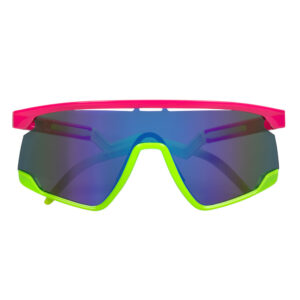 Adoptez un look flashy et rétro avec nos lunettes sport bicolores rose et vert fluo ! L'accessoire indispensable pour vos festivals, soirées années 80 et événements décalés.