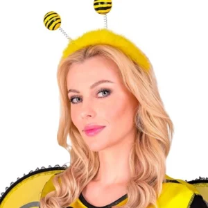 Devenez la reine de la ruche avec notre Serre-tête Abeille ! Un accessoire fun avec plumes jaunes et antennes à ressorts, parfait pour vos déguisements et carnavals.