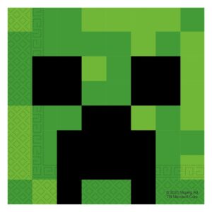 Complétez votre décoration avec notre lot de 20 serviettes Minecraft ! Un design Creeper pixelisé incontournable pour un anniversaire de gamer réussi et sans taches.