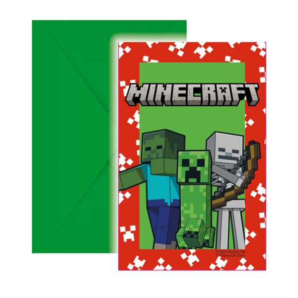 Lancez les invitations pour votre anniversaire Minecraft ! Lot de 6 cartes et enveloppes certifiées FSC au design pixelisé. L'accessoire indispensable pour réunir tous les gamers !