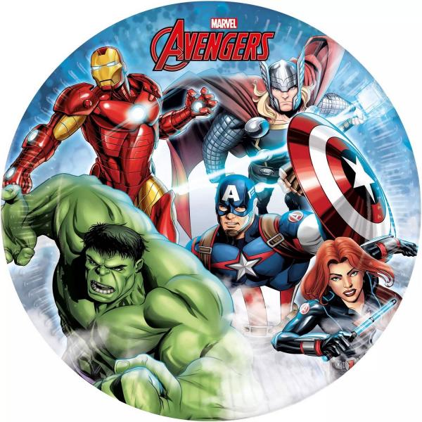 Complétez votre table d'anniversaire avec le lot de 8 assiettes en carton Avengers ! Un design Marvel officiel et coloré, idéal pour servir le gâteau des petits héros.
