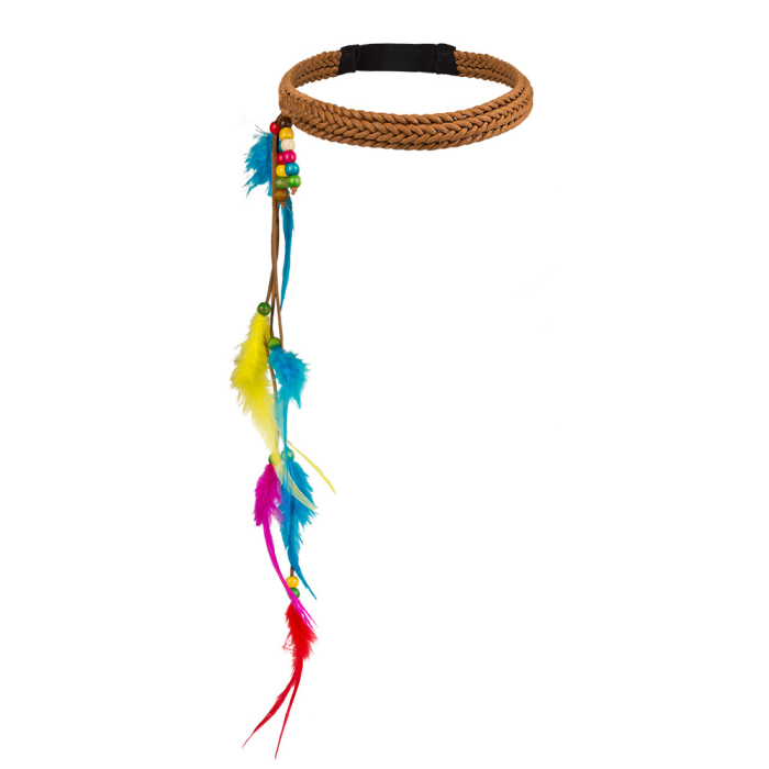 Adoptez le look bohème avec notre bandeau hippie à plumes et perles multicolores. L'accessoire indispensable et confortable pour vos soirées à thème et festivals !
