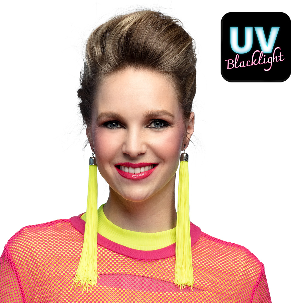 Boostez votre tenue avec nos boucles d'oreilles jaune fluo ! Style franges cascade et attache à clips pour un confort total. L'accessoire indispensable des soirées 80's et festivals.