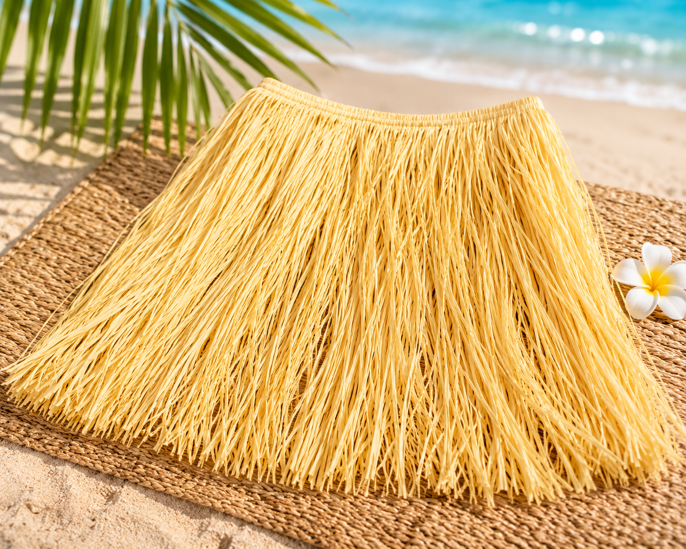 Évadez-vous sous les tropiques avec notre jupe en raphia naturel de 60 cm ! L'accessoire incontournable authentique et confortable pour vos soirées à thème Hawaï ou vos pool parties.