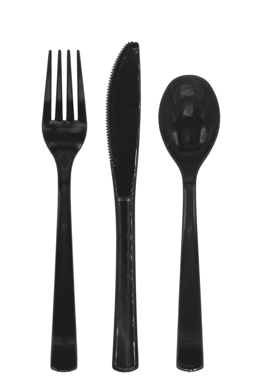 Adoptez un style éco-responsable avec notre lot de 18 couverts noirs réutilisables. Robustes et élégants, ils sont parfaits pour tous vos buffets et fêtes !