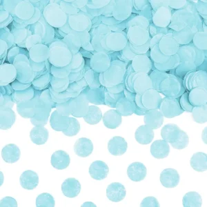 Décorez votre table avec ces confettis ronds bleu clair. Parfaits pour une baby shower, un baptême, un anniversaire ou une décoration de fête pastel.