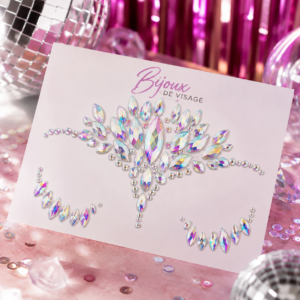 Bijoux de visage Strass Olivia irisés et scintillants, parfaits pour festival, carnaval, soirée, concert ou maquillage de fête original.