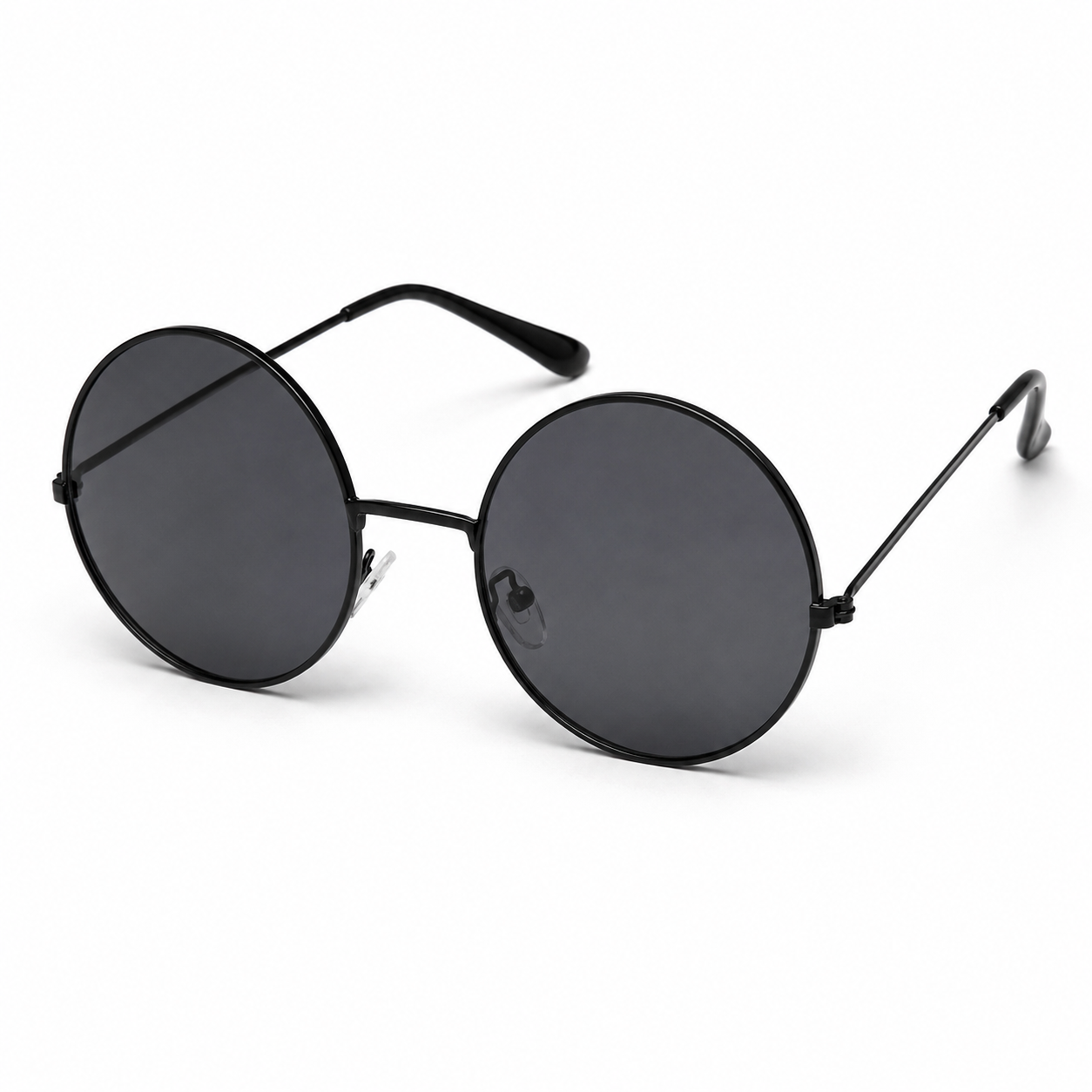 Lunettes hippie noires XL à verres ronds, idéales pour un déguisement années 60-70, une soirée hippie, un festival ou un carnaval.