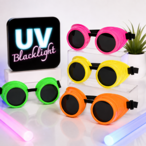 Lunettes Party Vibe Fluo aux couleurs flashy, réactives à la lumière UV Blacklight. Idéales pour soirées fluo, festivals, anniversaires et EVJF/EVG.