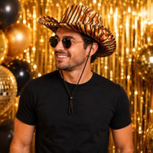 Chapeau Cowboy Tigre au motif sauvage orange et noir 🐯🤠 Idéal pour déguisement, soirée à thème, festival, carnaval, EVG ou anniversaire.