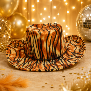 Chapeau Cowboy Tigre au motif sauvage orange et noir 🐯🤠 Idéal pour déguisement, soirée à thème, festival, carnaval, EVG ou anniversaire.