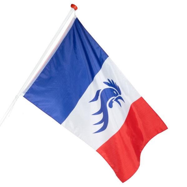 Drapeau Coq Français bleu blanc rouge, idéal pour matchs, événements sportifs, 14 juillet et fêtes de supporters.