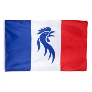Drapeau Coq Français bleu blanc rouge, idéal pour matchs, événements sportifs, 14 juillet et fêtes de supporters.
