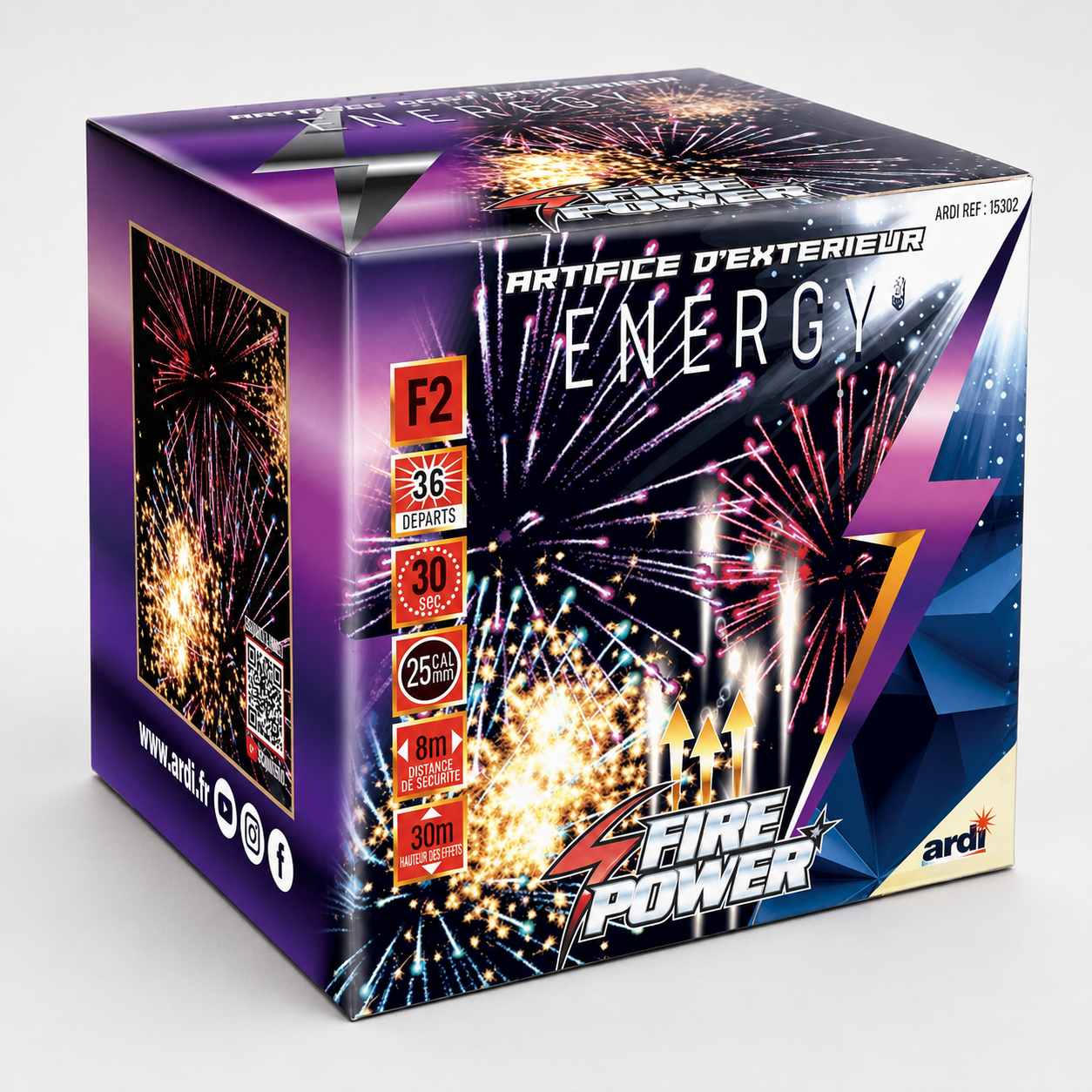 Feu d’artifice Signature n°47, compact F2 de 36 coups, durée 35 secondes, hauteur 30 m. Idéal pour anniversaires, mariages et fêtes en extérieur.
