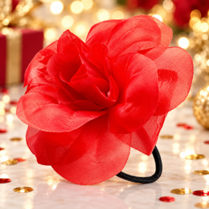 Fleur rouge pour cheveux en tissu, idéale pour feria, flamenco, carnaval, soirée espagnole, photobooth et coiffure festive.