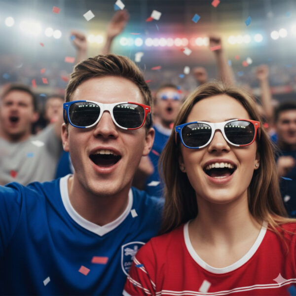 Lunettes tricolores France bleu blanc rouge, idéales pour matchs, supporters, 14 juillet, photobooth et fêtes festives aux couleurs françaises.