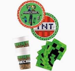 Construisez la fête parfaite avec le Pack Vaisselle Jetable Minecraft ! Comprend 8 assiettes, 8 gobelets et 20 serviettes sous licence officielle.