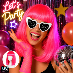 Osez le rose fluo avec cette perruque mi-longue ultra fun ! Parfaite pour soirées UV, années 80, festivals, carnaval et déguisements décalés.