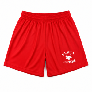Craquez pour ce short rouge Feria de Béziers. Léger, confortable et parfait pour profiter de la Feria, des bodegas et de toutes vos fêtes estivales. Disponible chez Planet Fiesta.