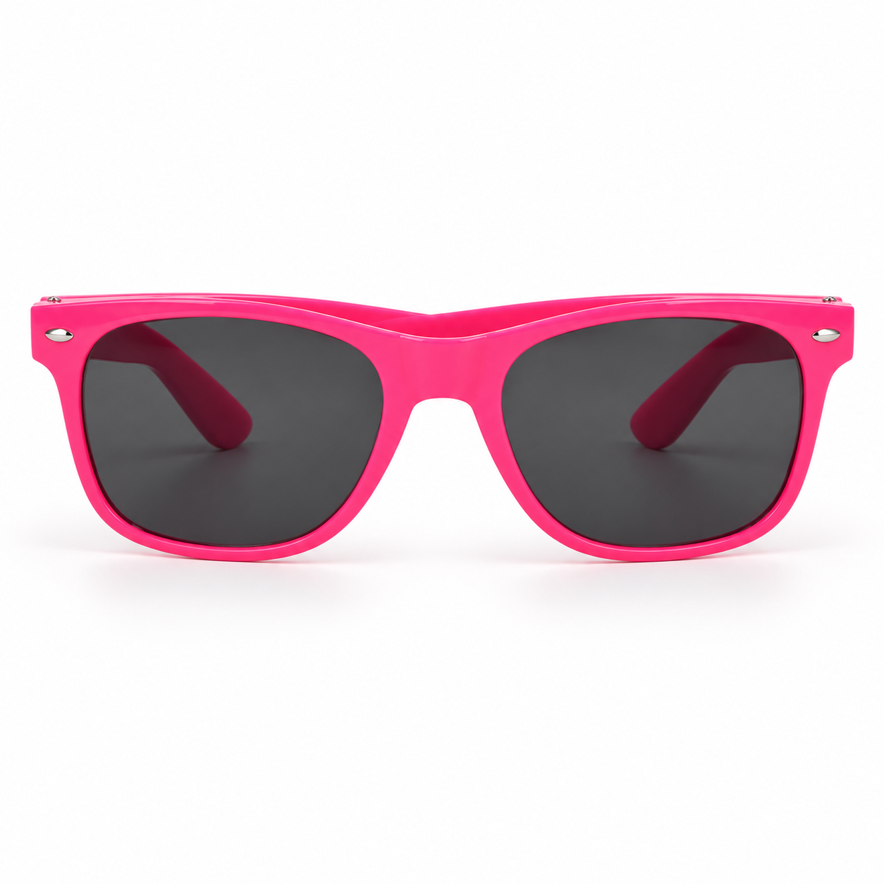 Lunettes fluo roses à verres foncés, idéales pour soirées, festivals, photobooth, années 80/90 et déguisements fun et colorés.