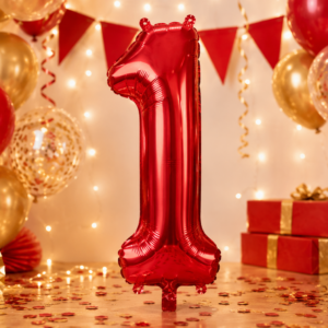 Ballon chiffre rouge métallisé de 86 cm, idéal pour composer un âge ou une date. Parfait pour décorer un anniversaire, une fête ou un événement.