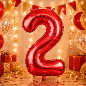 Ballon chiffre rouge métallisé de 86 cm, idéal pour composer un âge ou une date. Parfait pour décorer un anniversaire, une fête ou un événement.