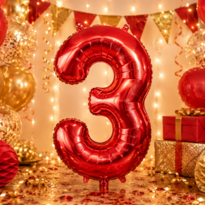 Ballon chiffre rouge métallisé de 86 cm, idéal pour composer un âge ou une date. Parfait pour décorer un anniversaire, une fête ou un événement.