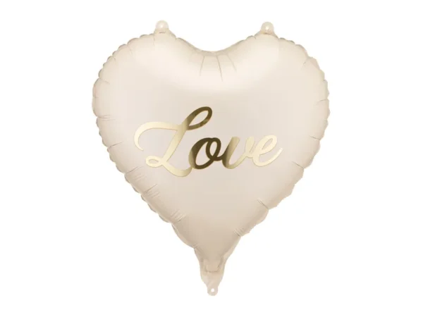 Sublimer votre fête avec le ballon cœur crème mat "Love" doré. Rendu chic, élégant et moderne pour mariage, EVJF et anniversaires. Gonflage air ou hélium.