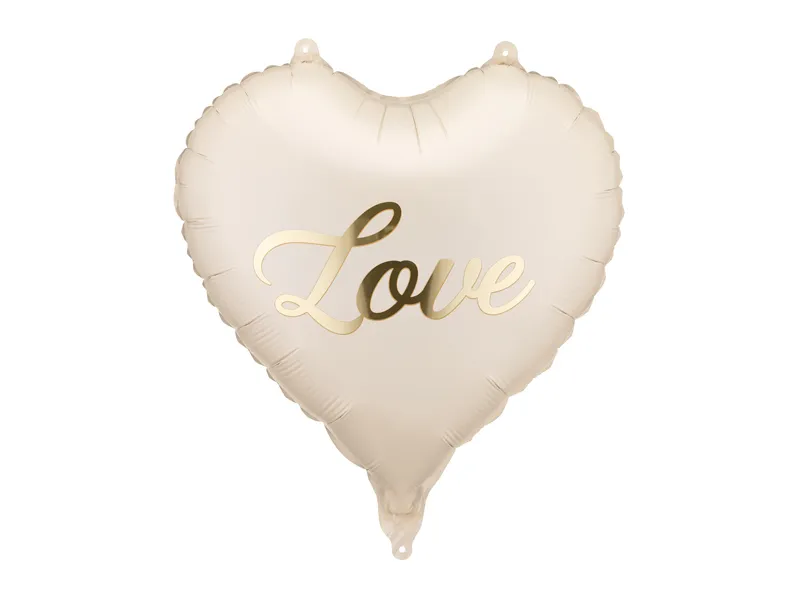 Sublimer votre fête avec le ballon cœur crème mat "Love" doré. Rendu chic, élégant et moderne pour mariage, EVJF et anniversaires. Gonflage air ou hélium.