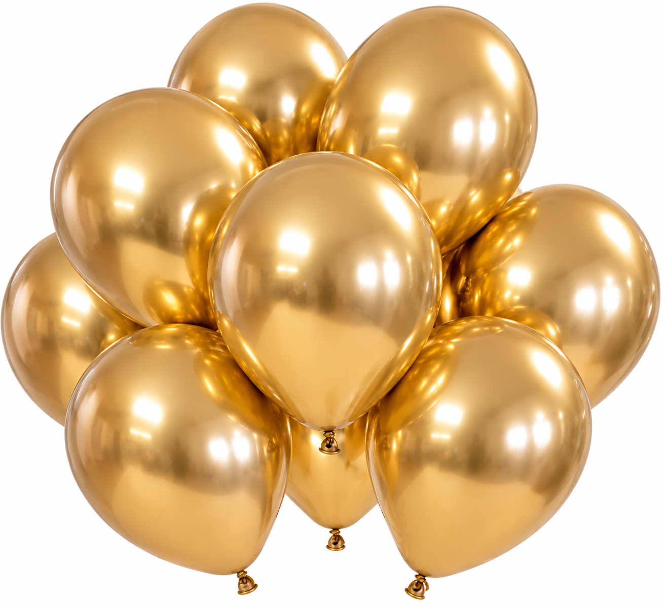 Sachet de 10 ballons chromés or 30 cm, effet miroir, adaptés à l’air ou à l’hélium, parfaits pour anniversaire, mariage et décoration festive.