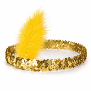 Craquez pour ce bandeau Charleston à sequins dorés avec plume jaune. L'accessoire idéal pour compléter un déguisement Gatsby ou Années 20 lors d'une soirée à thème, d'un carnaval ou d'une fête costumée.