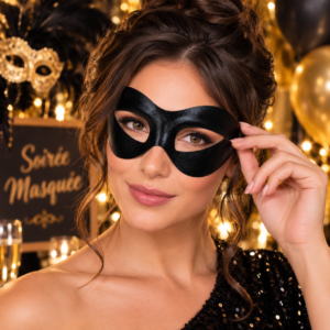 Masque en tissu noir souple et léger, idéal pour bal masqué, carnaval, soirée à thème, déguisement de héros ou photobooth.