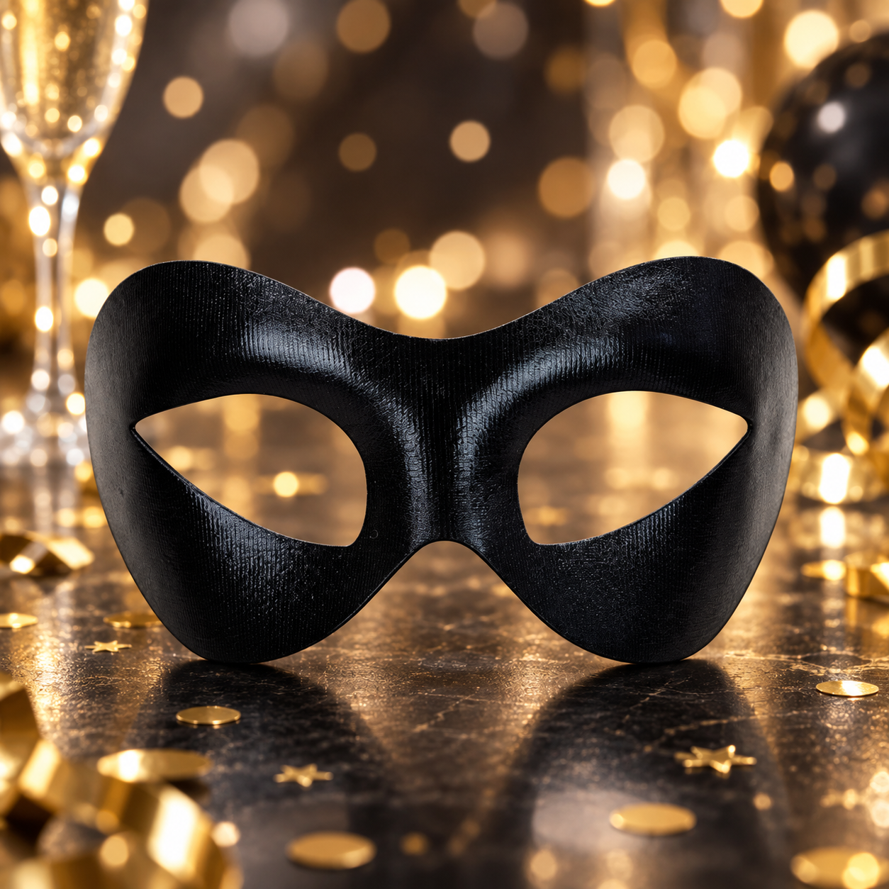 Masque en tissu noir souple et léger, idéal pour bal masqué, carnaval, soirée à thème, déguisement de héros ou photobooth.