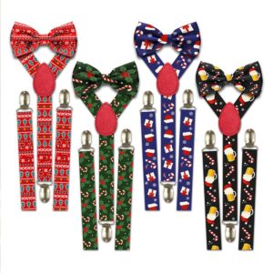 Bretelles et nœud papillon Moche de Noël, plusieurs motifs festifs disponibles. Accessoire humoristique pour Noël. Choix du modèle uniquement en magasin.
