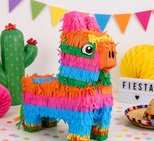 Piñata Lama multicolore 40 x 35 x 12 cm à remplir de bonbons et surprises. Idéale pour anniversaire, fiesta et décoration thème Mexique.