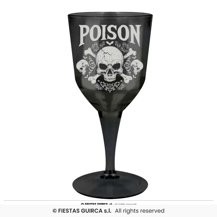 Coupe Poison noire Halloween avec tête de mort et os croisés, idéale pour soirée horreur, table gothique, buffet et décoration Halloween.