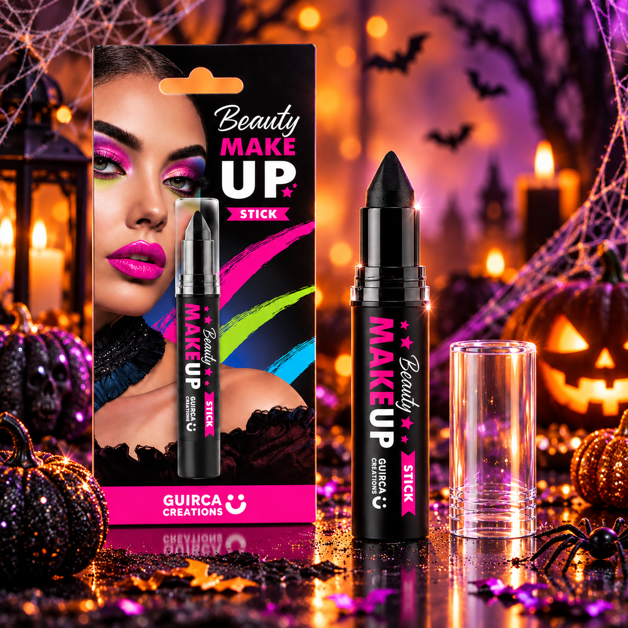 Crayon stick maquillage noir Guirca pour Halloween, carnaval et déguisement. Idéal pour squelette, vampire, sorcière et maquillages sombres.
