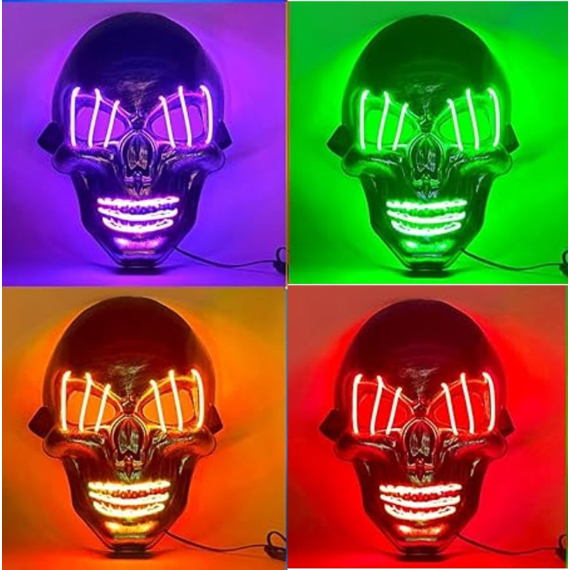 Masque lumineux Skull LED à tête de mort pour une tenue Halloween inquiétante. Chez PLANET FIESTA.