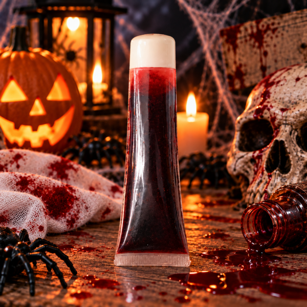 Faux sang pour textile 28 ml, idéal pour costumes Halloween, zombies et soirées horreur. Coloration réservée aux textiles, ne pas appliquer sur la peau.